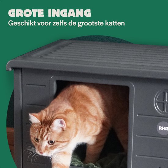 RHRQuality Kattenhuis - Villa de Luxe – Voor Binnen & Buiten – Weersbestendig & Verplaatsbaar – Met XL Ingang (22x26 cm) – Donker Grijs