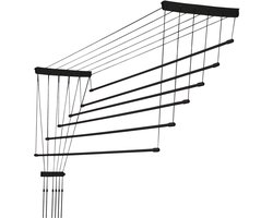 KADAX Plafondwasdroger, wasdroger voor het plafond 6, wanddroger met polyethyleen beklede stalen spijlen, plafonddroger, draagvermogen 12 kg (6x 150/zwart)