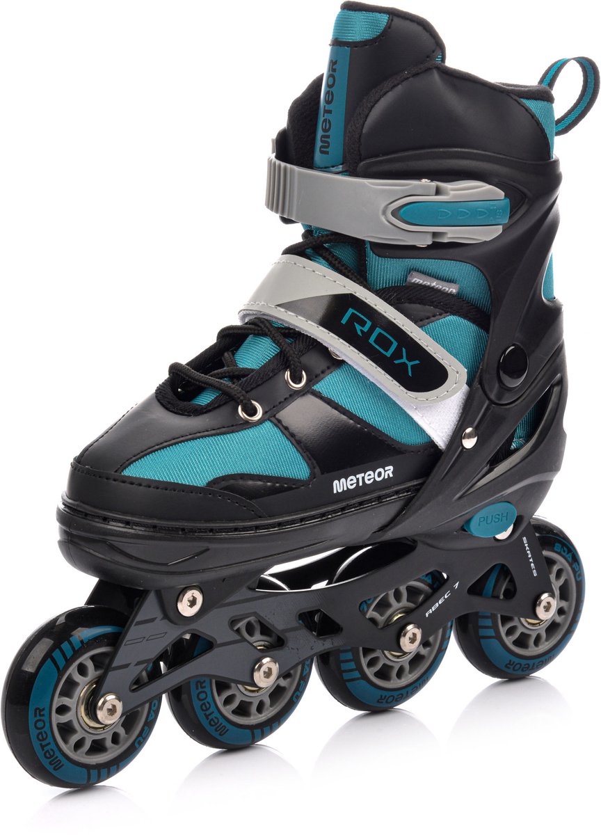 Meteor Rollen L 38-41 Rox Turkoois verstelbare ABEC-7 carbon lagers aluminium schaats en PU-wielen Turquoise