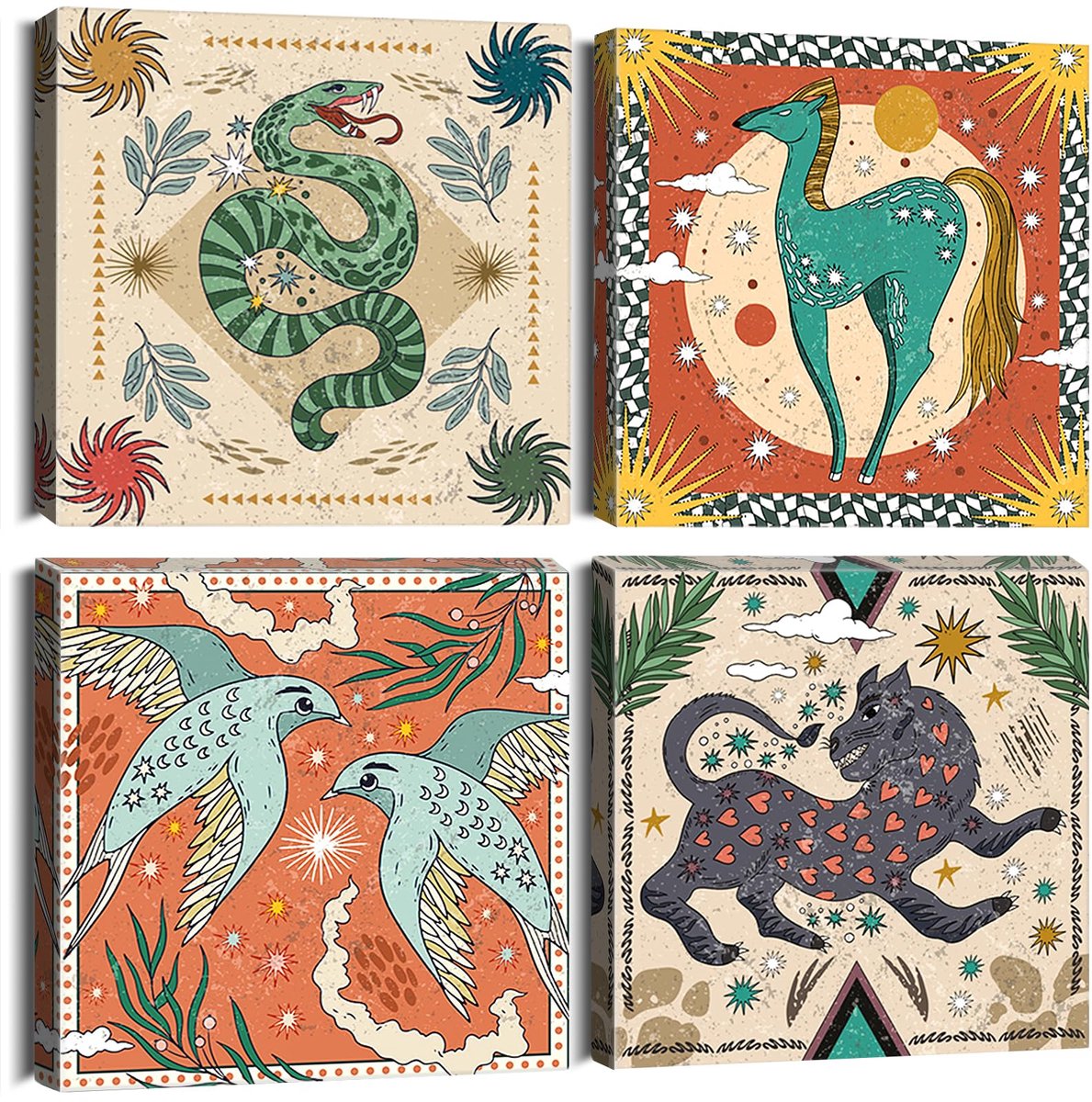 Ibenzoa Premium Canvas Prints – Vierdelige Set met , Moderne Wanddecoratie voor Elke Ruimte Mythe