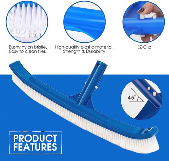 Zwembadborstel 43 cm met verstelbare aluminium stang en premium PP-borstels - Reinigingsborstel voor zwembaden van Merkloos	 — afbeelding 3