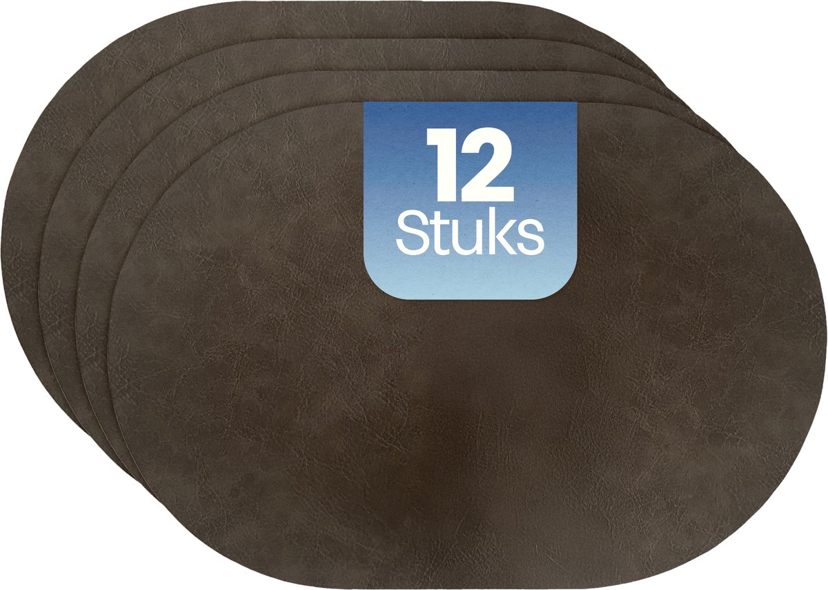 Phreeze Placemat Ovaal - 12 Stuks - Dubbelzijdige Placemats - Kunststof - Grijs & Geel