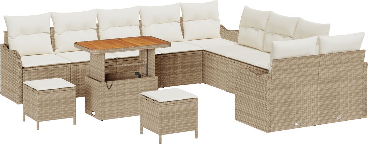 vidaXL - Tuinbank - Set - met - kussen - met - opslag - 13 - pcs - Beige - en - Crème