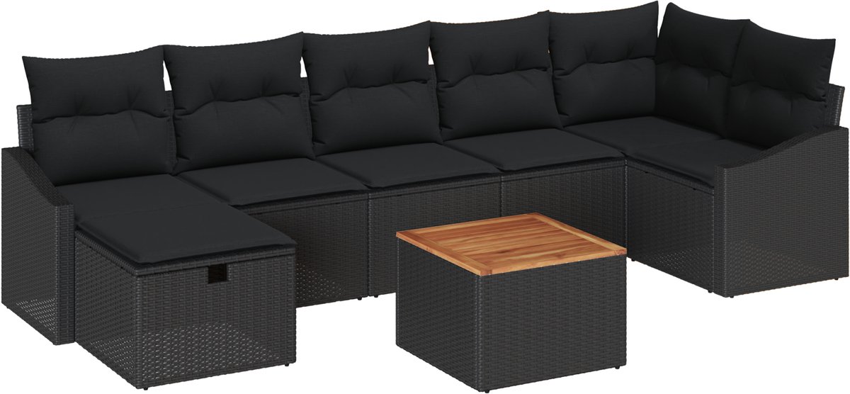 vidaXL - Tuinbank - Set - met - kussen - met - opslag - 8 - pcs - Zwart - Poly - rattan