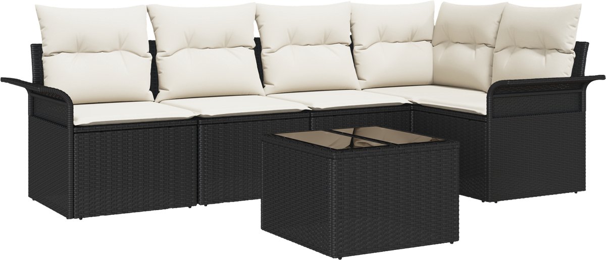 vidaXL - Tuinbank - Set - met - kussen - met - opslag - 6 - pcs - Zwart - Poly - rattan