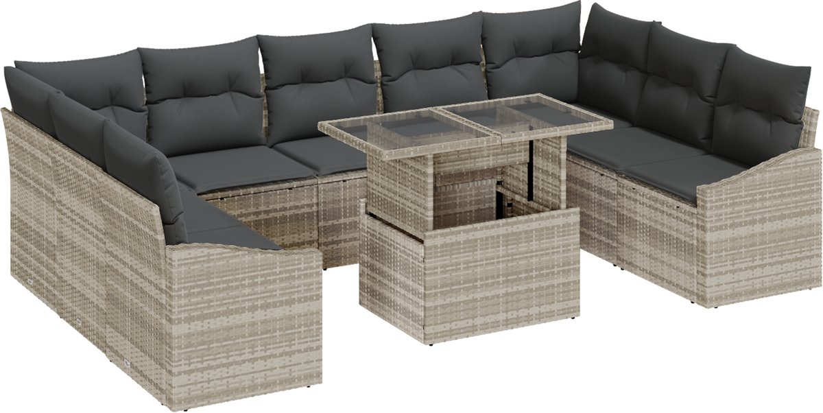 vidaXL Bankstel - 10 - st - Lichtgrijs - poly - rattan