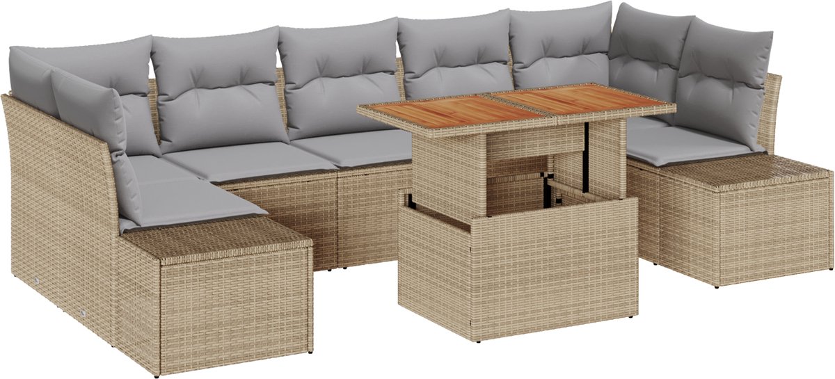 vidaXL - Tuinbank - Set - met - opslag - 8 - pcs - Beige - Poly - rattan