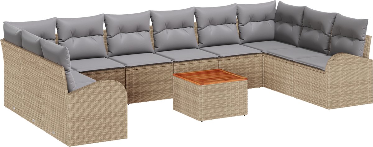 vidaXL - Tuinbank - Set - met - kussen - 11 - pcs - Beige - poly - rattan