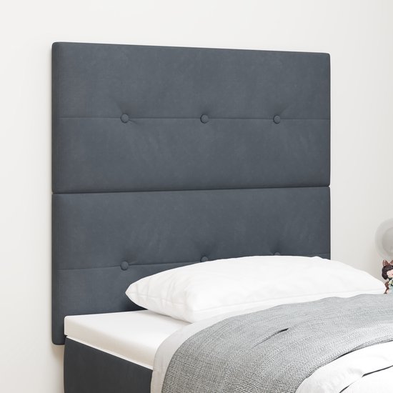 vidaXL - Tête de lit - avec - Boutons - capitonnée - Gris foncé - 80 - cm - Velours