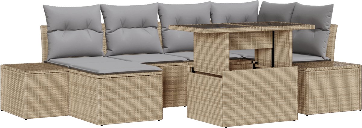 vidaXL - Tuinbank - Set - met - kussen - 7 - pcs - beige - en - lichtgrijs