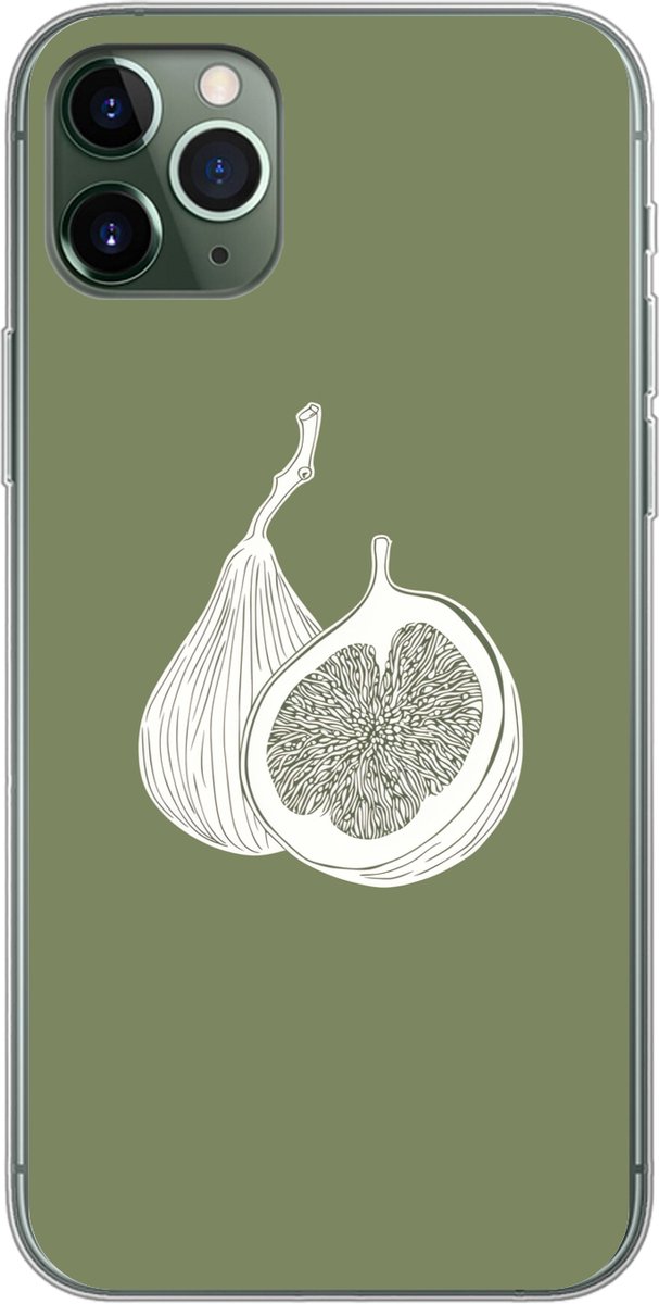 Telefoonhoesje Geschikt voor iPhone 11 Pro Max hoesje - Vijgen - Minimalistisch - Getekend - Mosgroen - Siliconen Telefoonhoesje Telefoonhoesje