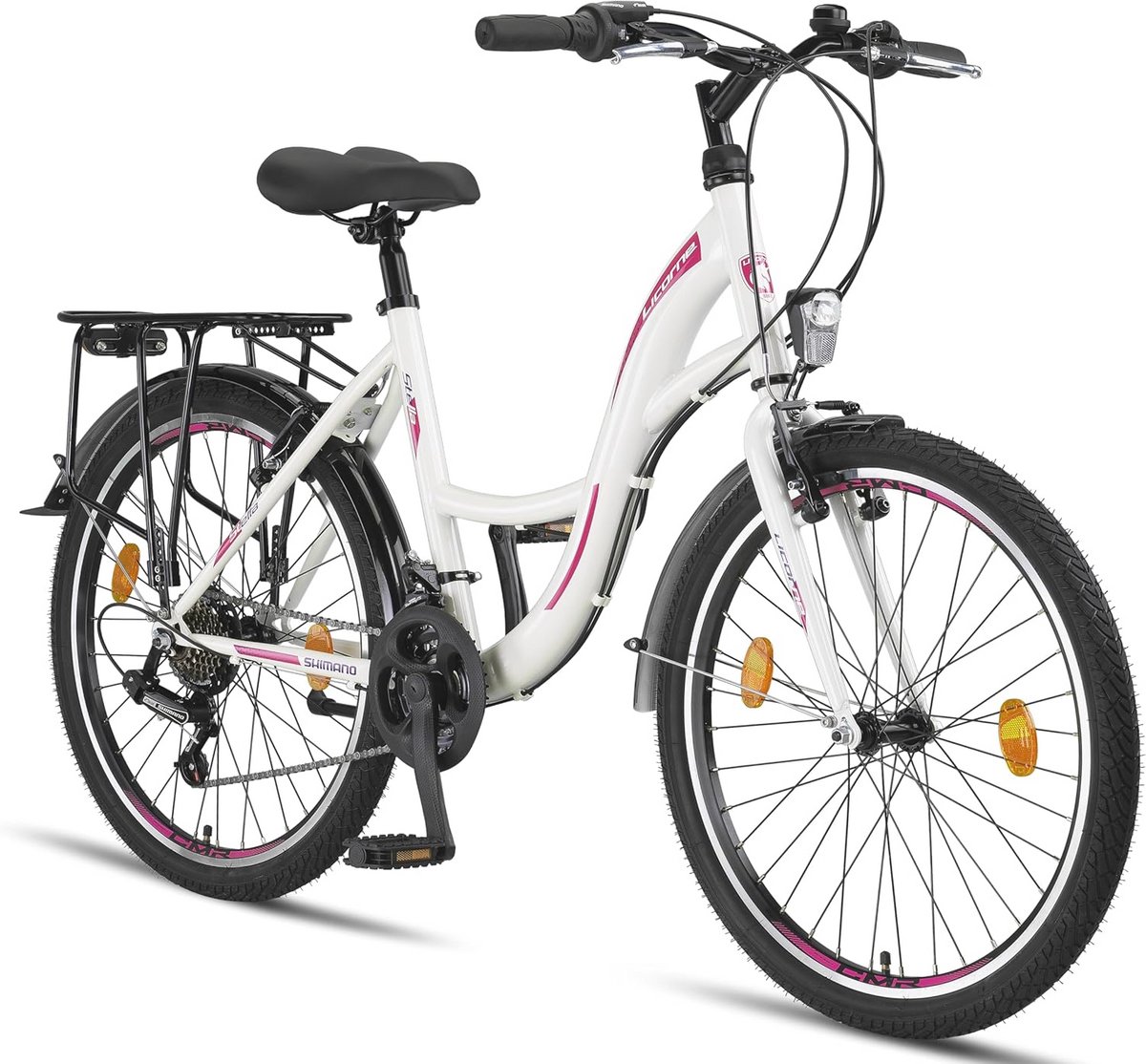 Premium Stadsfiets 24 inch - Fiets voor Meisjes, Jongens, Heren en Dames - 21 Versnellingen - Wit