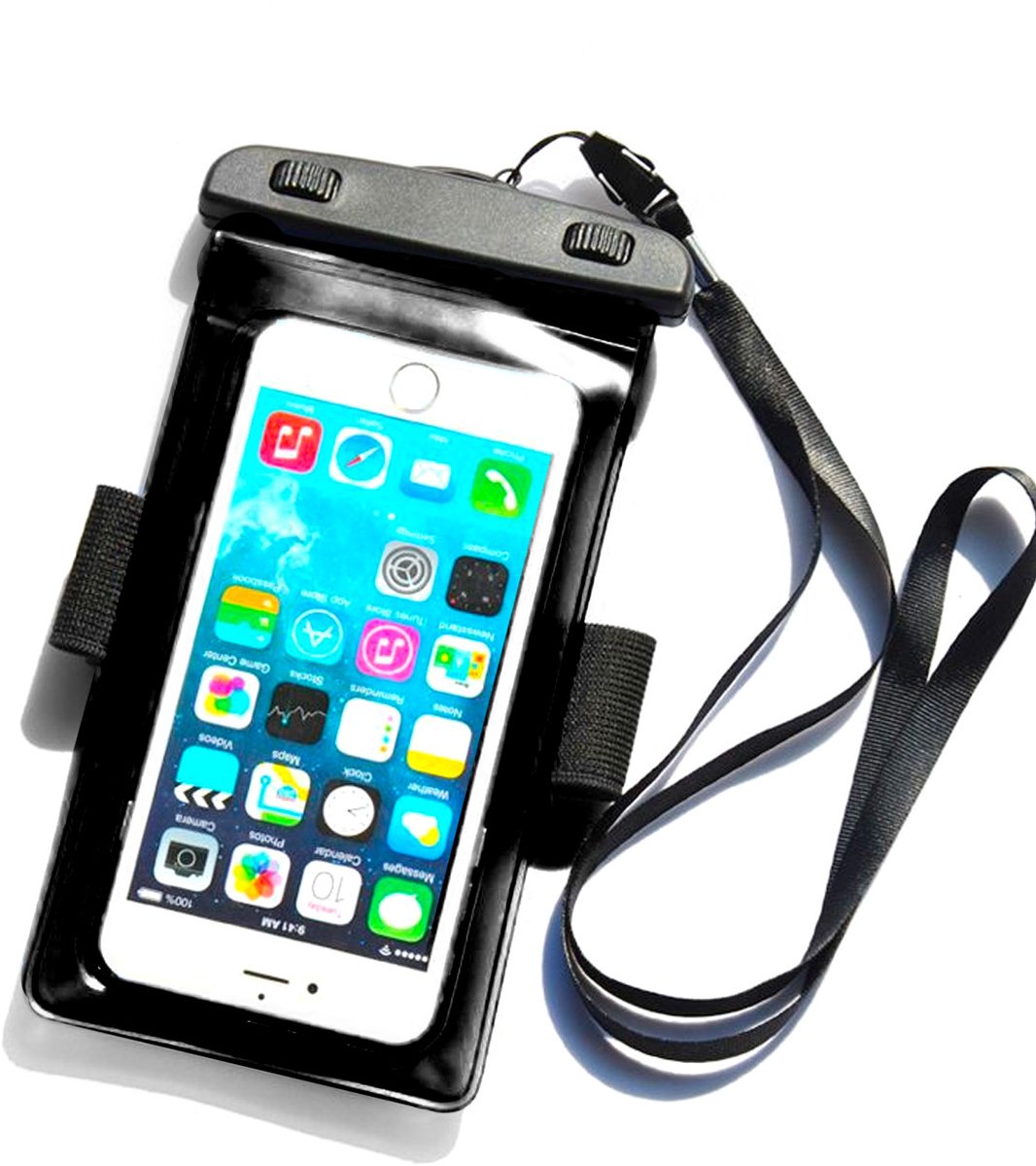 Waterdichte telefoonhoes met armband van PVC - Zwart