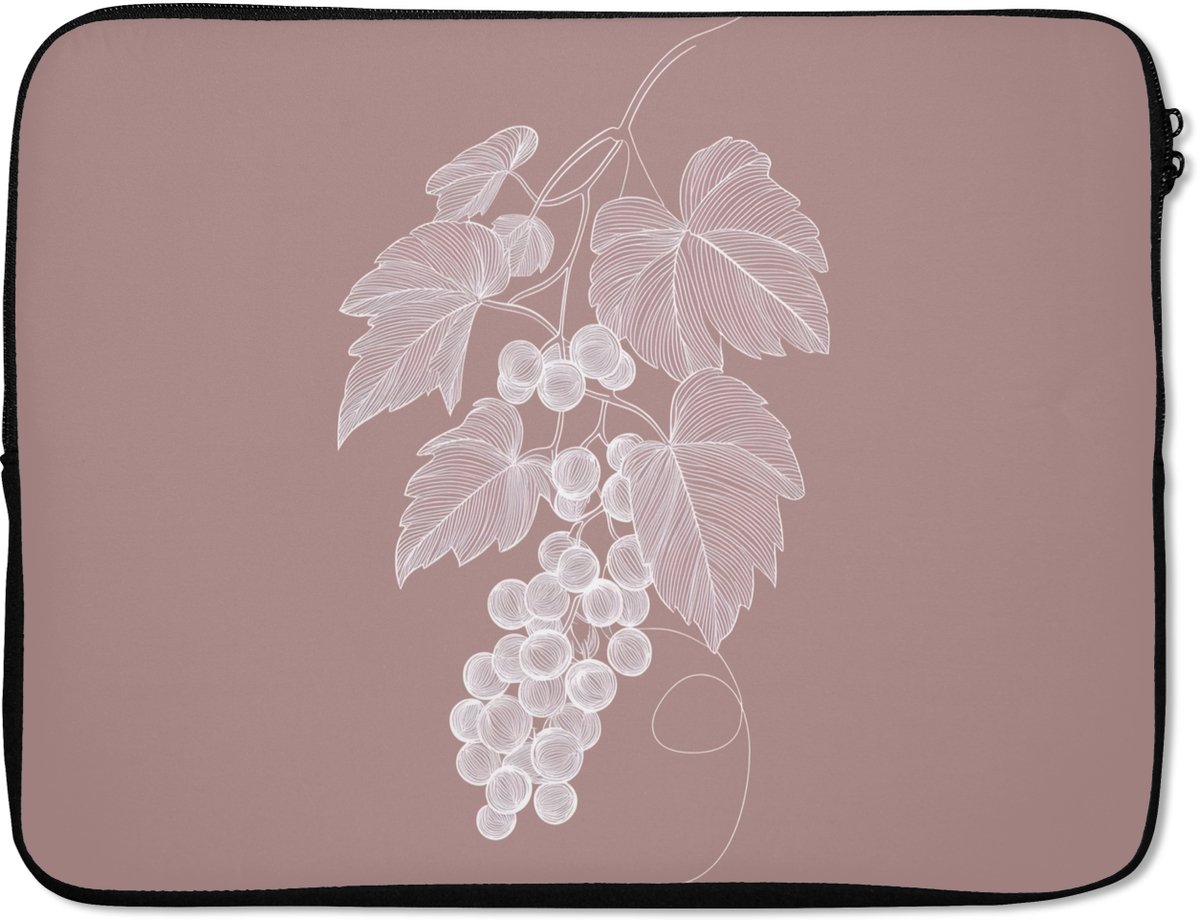 Laptophoes 15.6 inch - Tros - Druiven - Illustratie - Bladeren - Laptop sleeve - Binnenmaat 37x26 cm - Zwarte achterkant