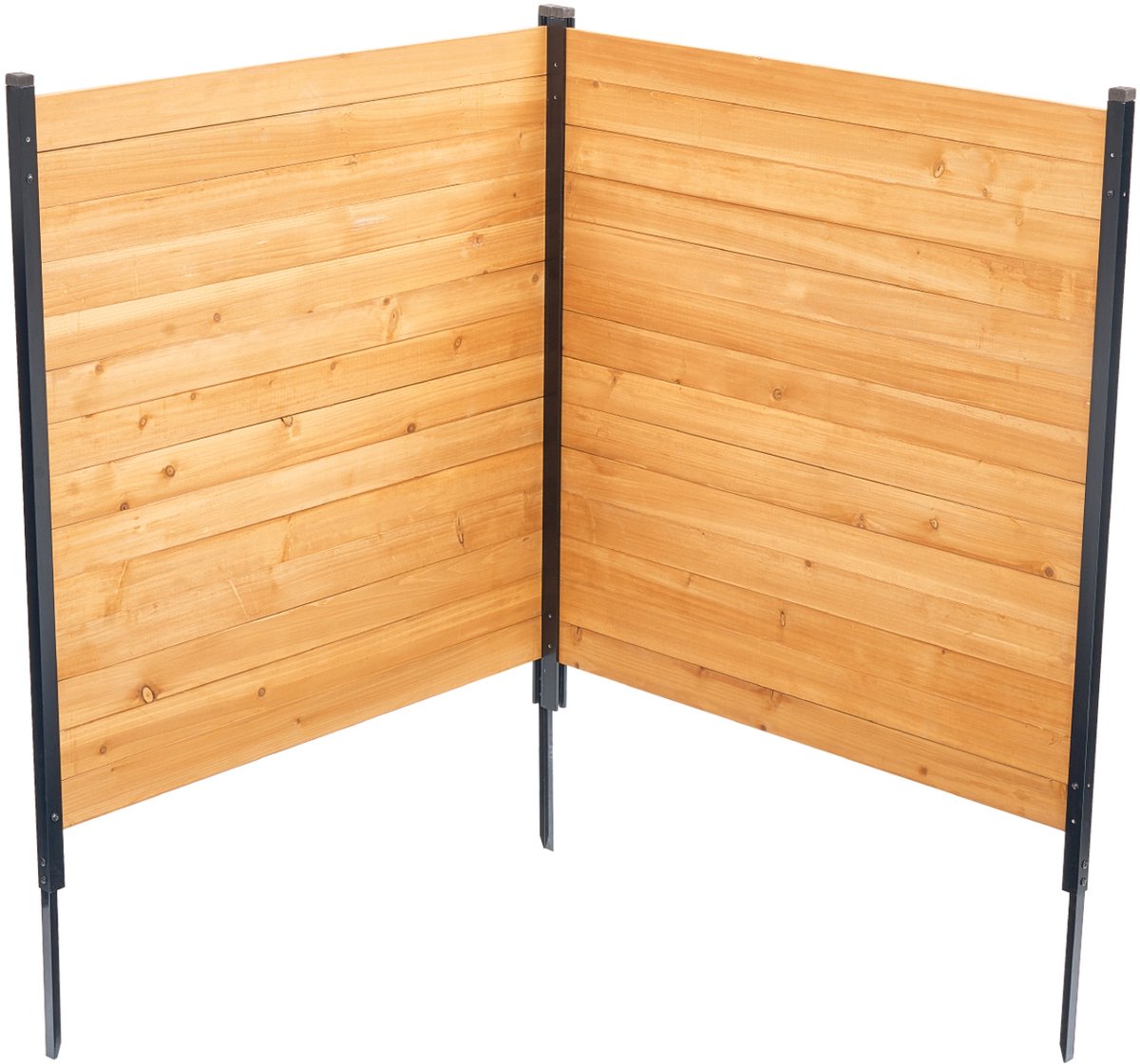 Houten Privacyhekwerk, 1100x982 Mm, 2 Panelen, Lamellenhekwerk voor Airco-Units, Zwembadafscheiding met metalen Palen, Afvalemmerafdekking voor Buiten Als Decoratief Element