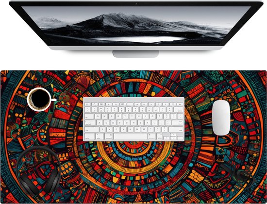 Sous-main 80x40 cm - Tapis de souris Mandala - Cercles - Motifs - Tapis de bureau - Tapis de souris XXL - Sous-main - Grands Tapis de souris - Organiseur de bureau - Sous-main