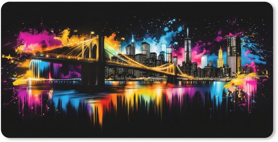 Muismat XXL 120x60 cm - Bureau onderlegger - Bureau mat Skyline - Brug - Verlichting - Kleuren - Bureaumat - Gaming mousepad xl - Bureaulegger groot - Computer deskmat