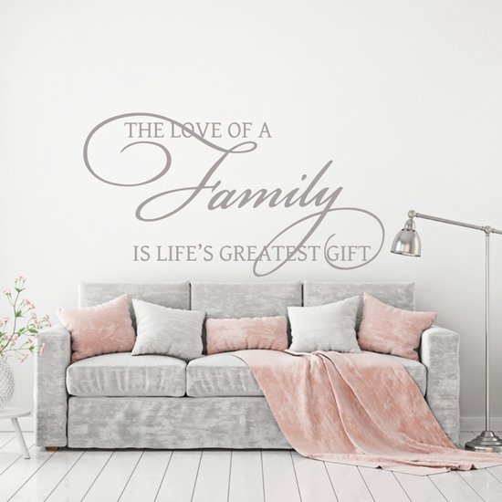 Muursticker L'amour d'une famille est le plus beau cadeau de la vie - Bleu clair - 160 x 87 cm - Textes anglais de salon - Muursticker4Sale
