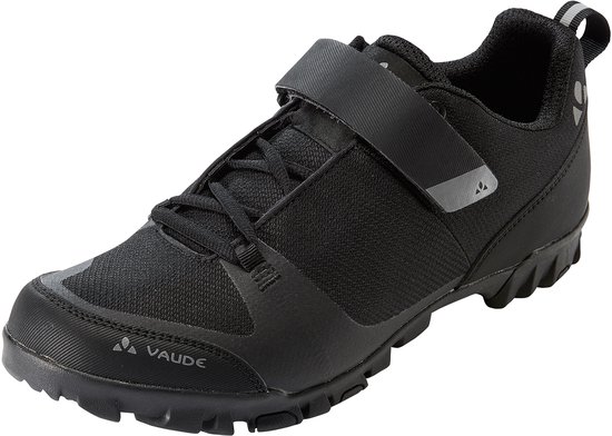Chaussure de vélo noire avec fermeture velcro, lacets et logo VAUDE.