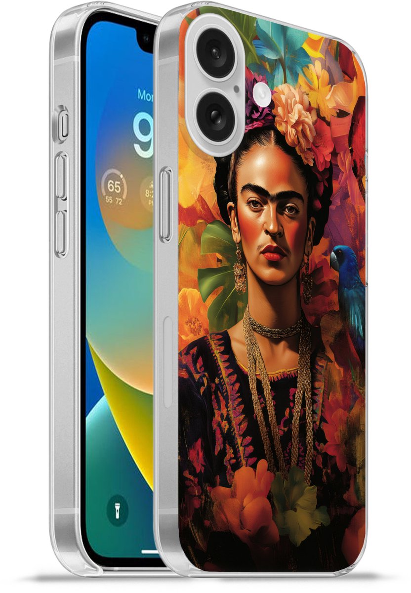 Telefoonhoesje Geschikt voor Apple Iphone 16 hoesje - Vrouw - Bloemen - Papegaai - Schilderachtig - Siliconen Telefoonhoesje Telefoonhoesje