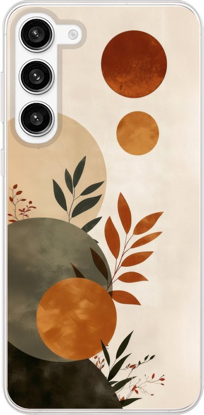 Coque de téléphone compatible avec Samsung Galaxy S23 Plus - Formes - Rond - Feuilles - Beige - Coque en Siliconen
