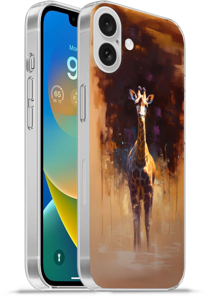 Telefoonhoesje Geschikt voor Apple Iphone 16 Plus hoesje - Giraf - Bruin - Abstract - Geschilderd - Siliconen Telefoonhoesje Telefoonhoesje