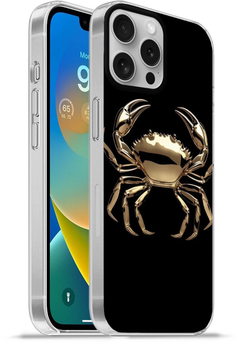 Telefoonhoesje Geschikt voor Apple Iphone 16 Pro Max hoesje - Goud - Krab - Dieren - Zwart - Siliconen Telefoonhoesje Telefoonhoesje