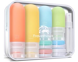 Travelhawk Reisflesjes met Etui - 60/90 ml - 15-Delig - Reisset - Siliconen Reisflacons - Navulbaar - Reisaccessoires - Toilettas - reisaccessoires