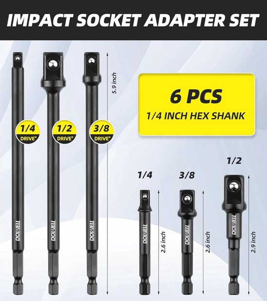 Impact Grade Socket Adapter Set - 1/4 inch, 3/8 inch, 1/2 inch ...