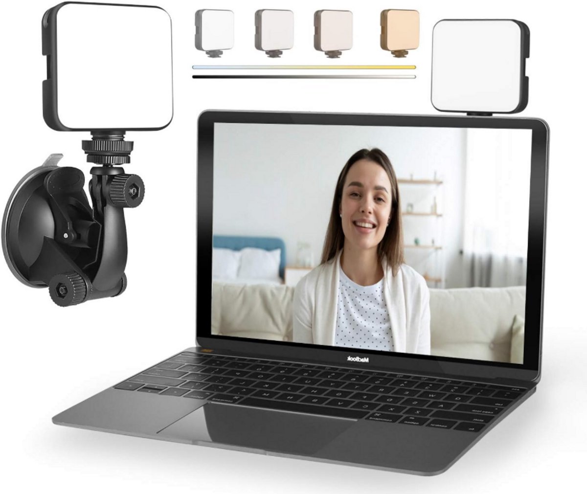 Lume Cube - Broadcast Lighting Kit - Webcam Light voor Computer - Video Conference Lighting Kit voor Laptop - Instelbare Helderheid & Kleurtemperatuur - Statief & Zuignapbevestiging