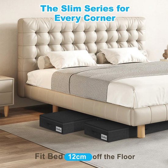 Foldable opbergbox 2 stuks - 15cm hoog - platte kist onder het bed met deksel en