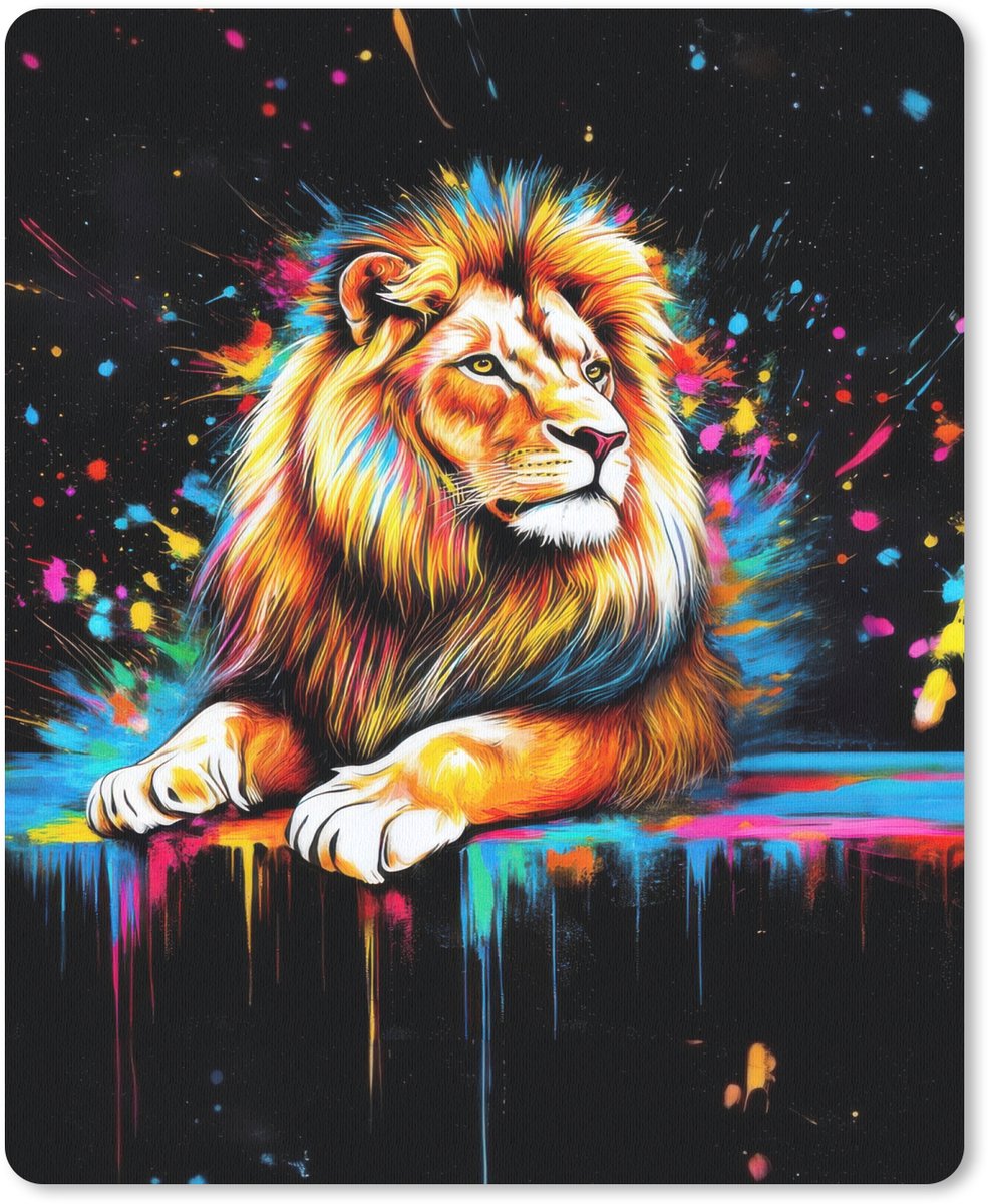 Muismat 19x23 cm - Mousepad Leeuw - Kleurrijk - Spetters - Muismatten
