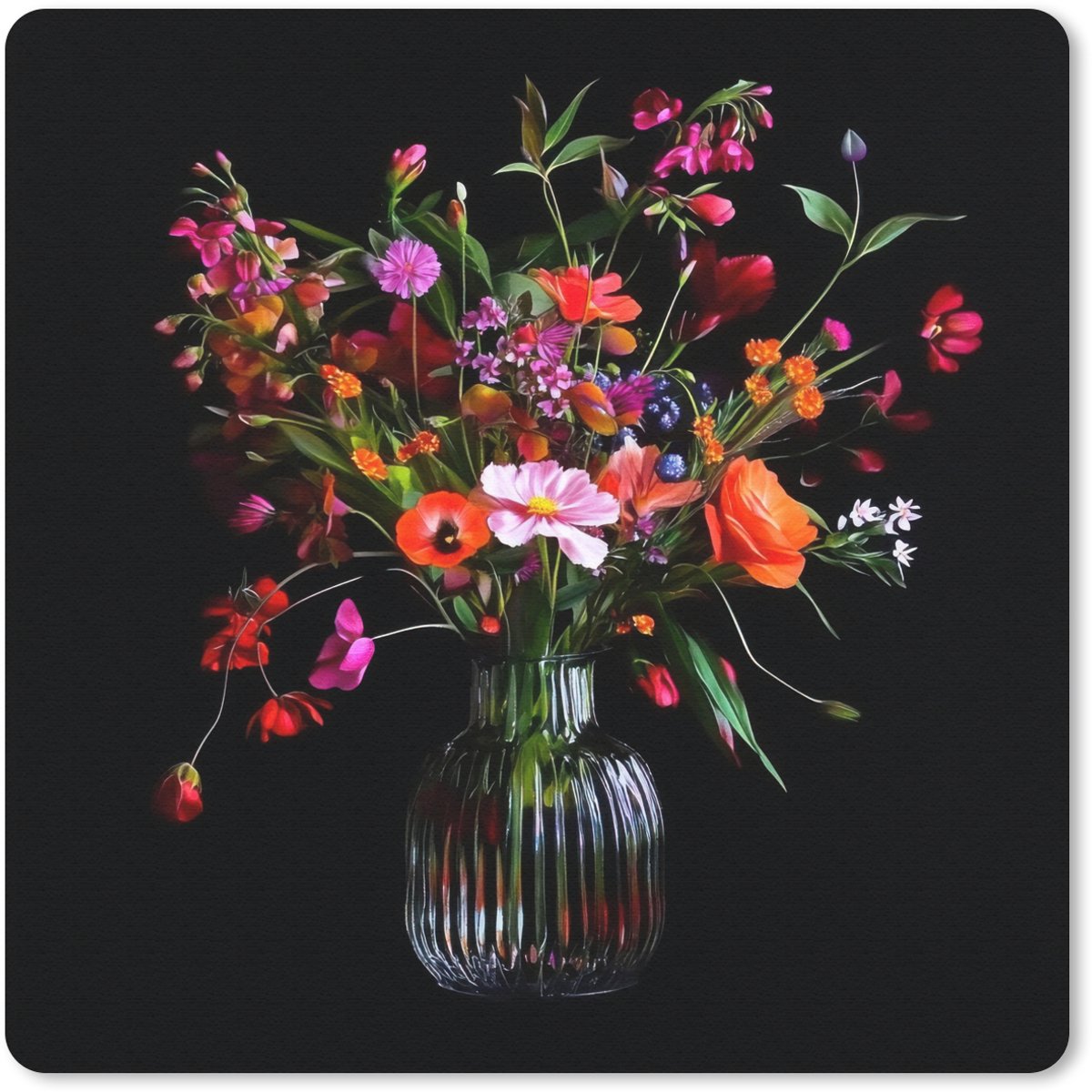 Muismat 30x30 cm - Mousepad Boeket - Veldbloemen - Vaas - Muismatten
