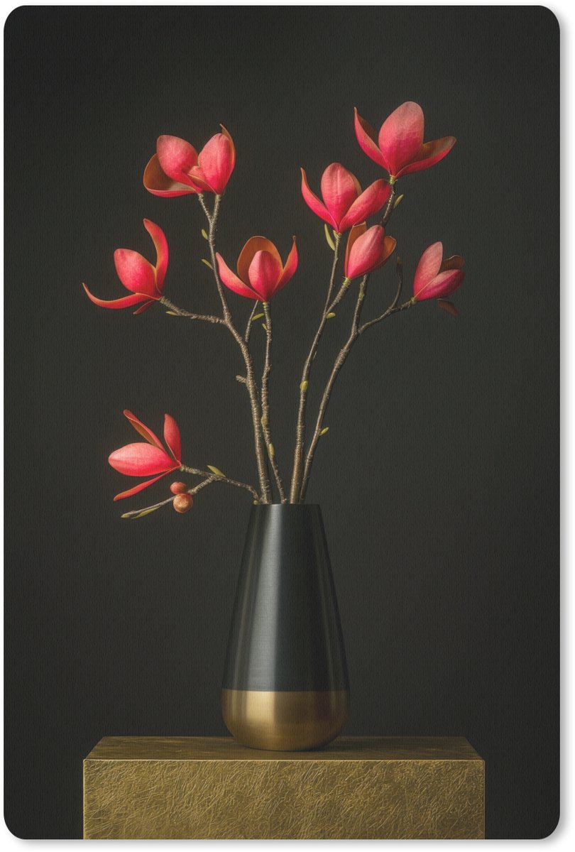 Muismat 18x27 cm - Mousepad Rode - Bloemen - Vaas - Muismatten