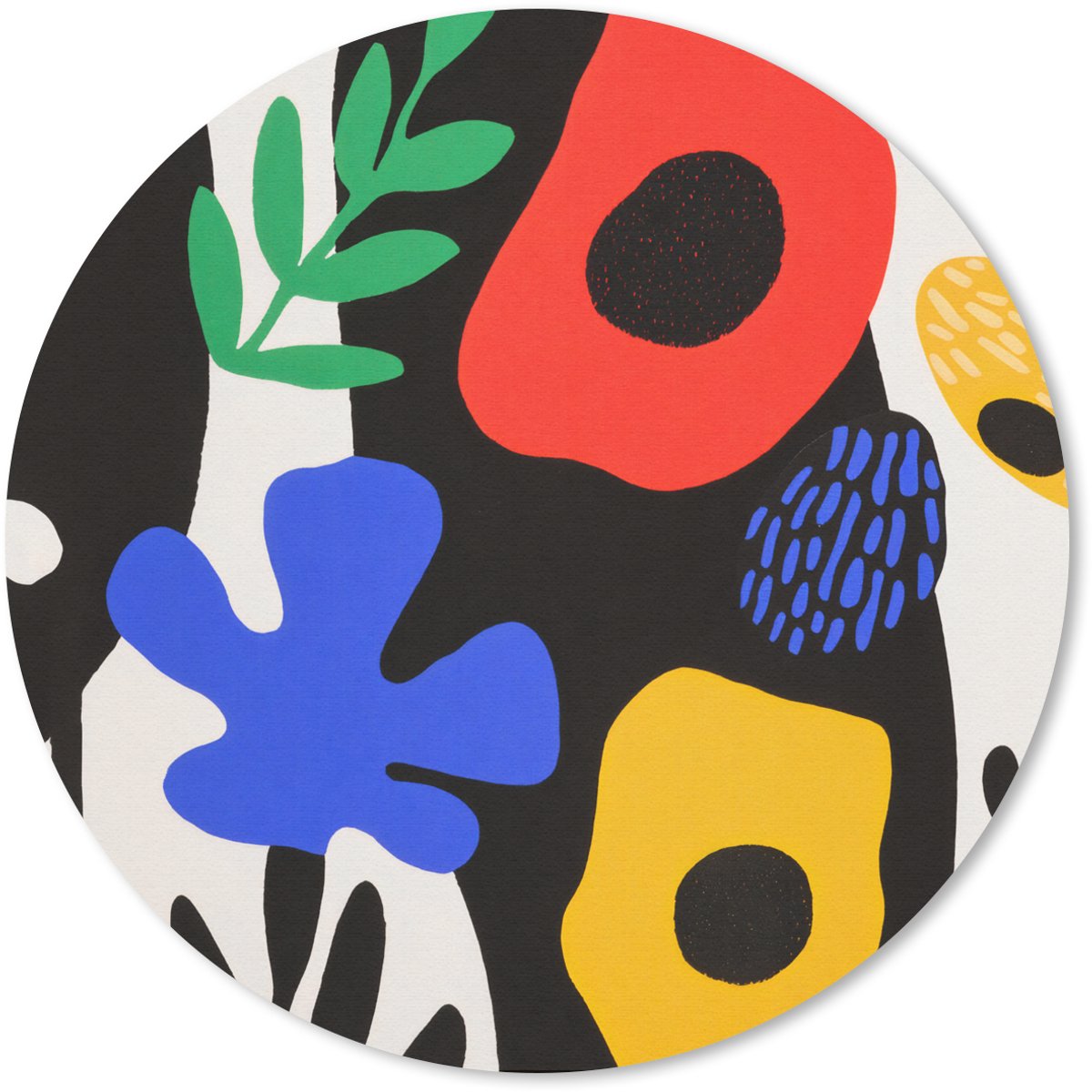 Muismat rond 30x30 cm - Mousepad Bloemen - Bladeren - Abstract - Zwart - Ronde muismatten