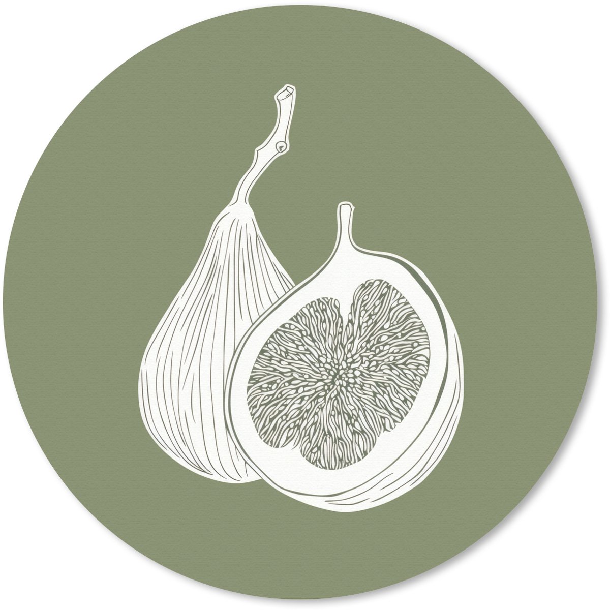 Muismat rond 20x20 cm - Mousepad Vijgen - Minimalistisch - Getekend - Mosgroen - Ronde muismatten