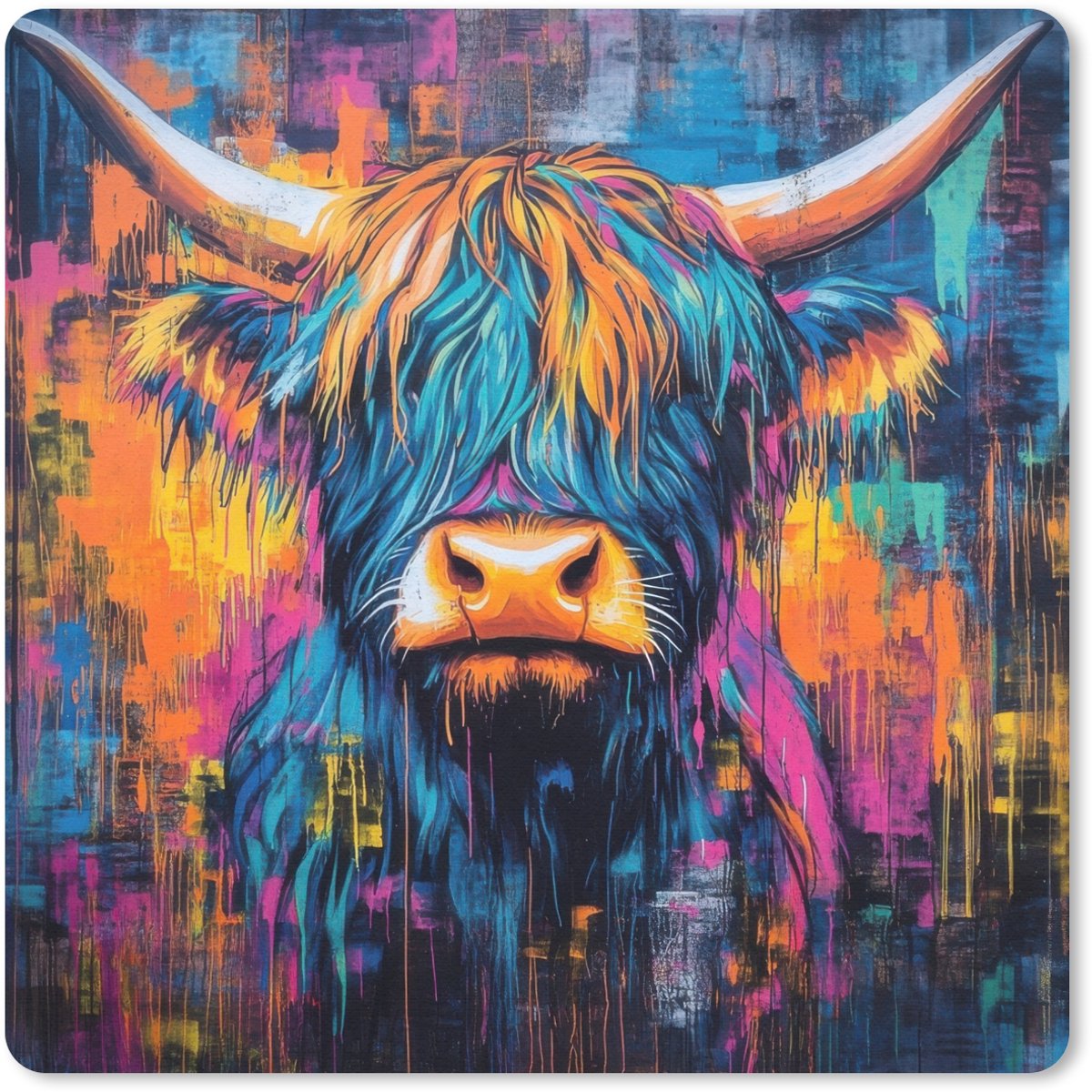 Muismat 30x30 cm - Mousepad Schotse Hooglander - Abstract - Kleurrijk - Muismatten