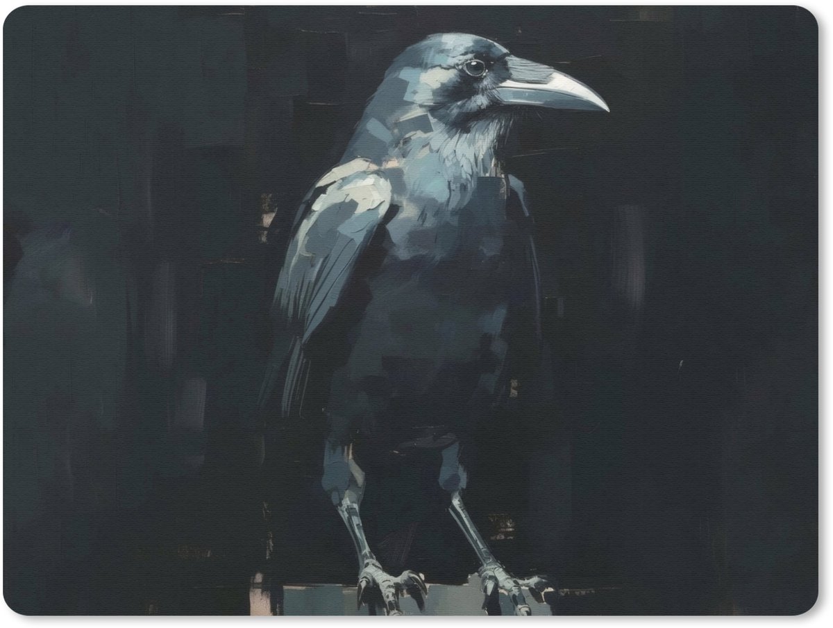 Muismat 23x19 cm - Mousepad Raaf - Vogels - Zwart - Muismatten