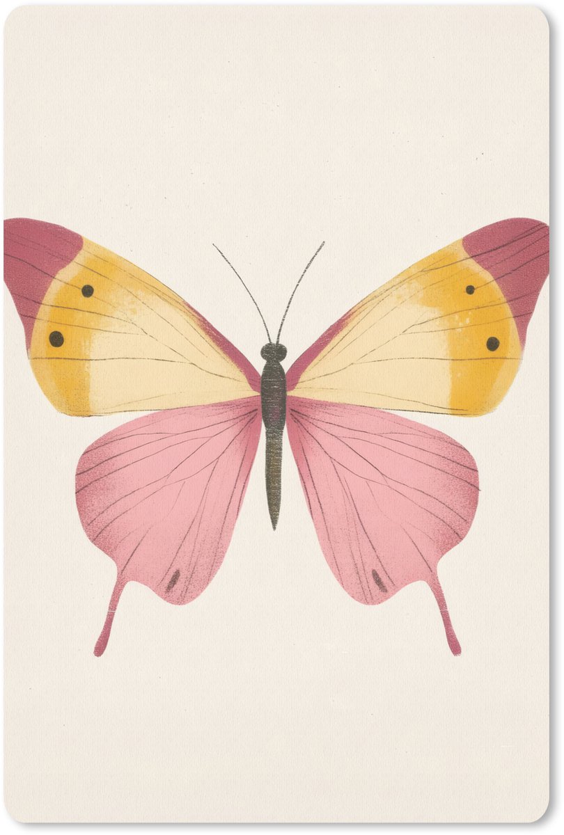 Muismat 18x27 cm - Mousepad Vlinder - Illustratie - Roze - Muismatten