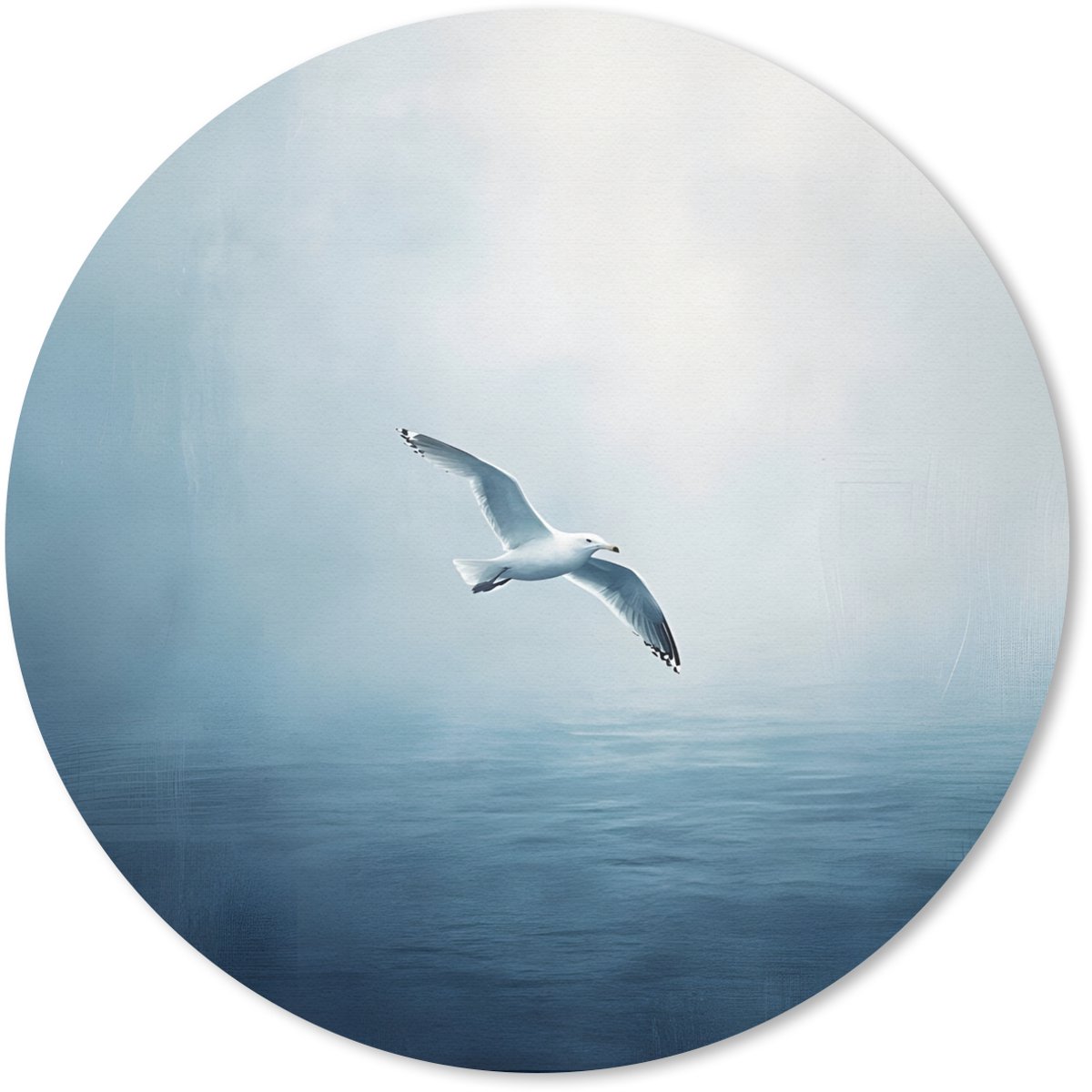 Muismat rond 30x30 cm - Mousepad Meeuw - Wit - Zee - Mistig - Ronde muismatten