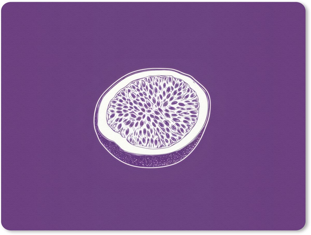 Muismat 23x19 cm - Mousepad Passievrucht - Zaadjes - Paars - Minimalistisch - Muismatten