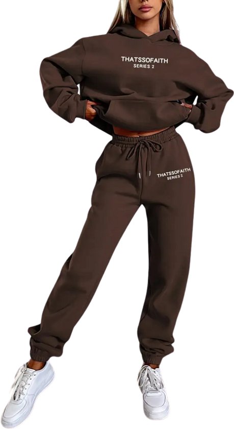 Survêtement Livano Femme - Survêtement - Adultes - Capuche - Pantalon de Pantalons de jogging - Pantalon - Sweat à capuche - Marron - Taille M