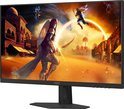 Monitor met een spelafbeelding: krijger met schild en zwaard, steden op de achtergrond.