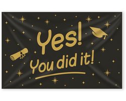 LUQ - Vlag Graduation Bold – Goud & Zwart Luxe Afstudeer Vlag – Feestelijke Geslaagd Versiering 90x150 cm