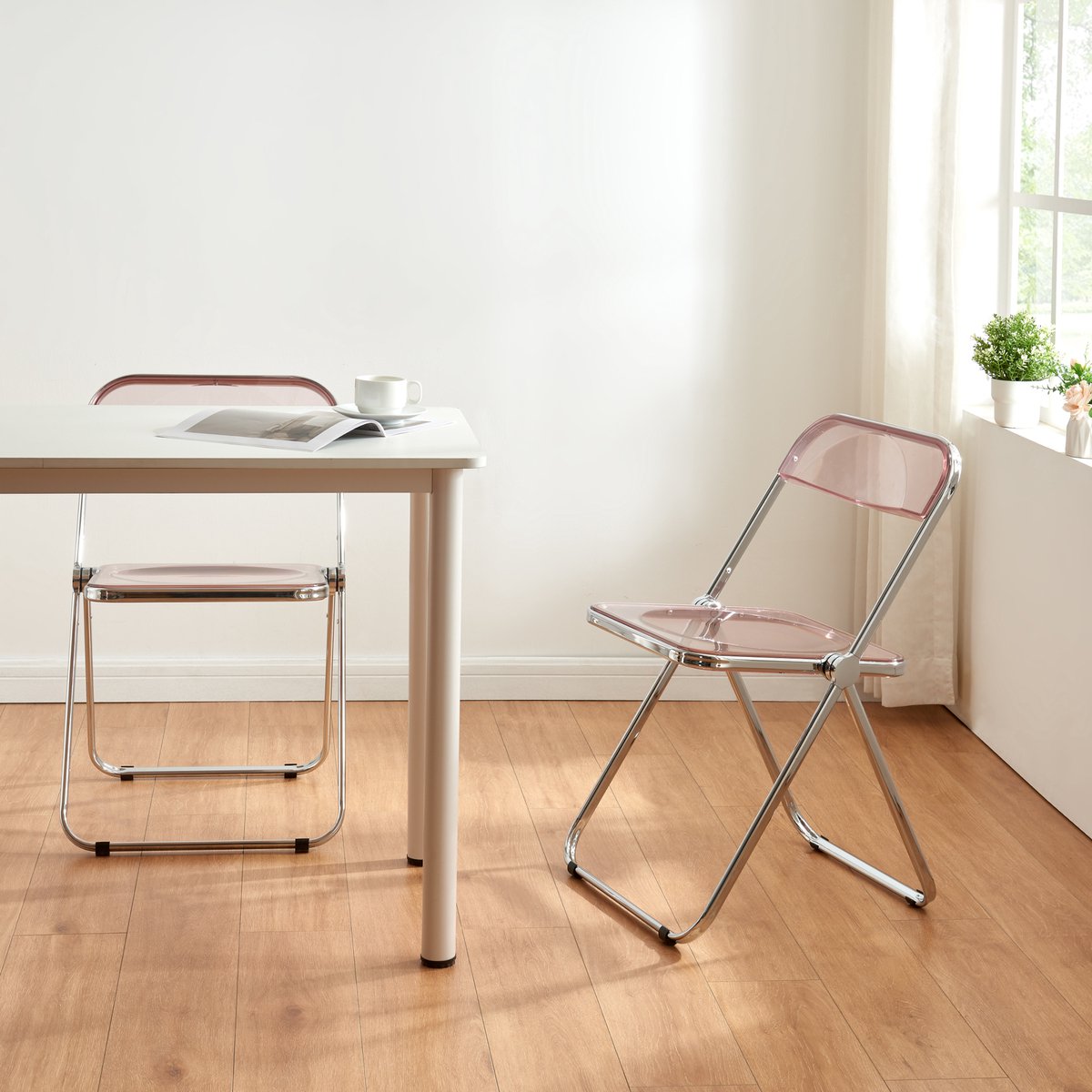 Klapstoel set van 6 Pornainen 74x46x47 cm roze transparant [en.casa]