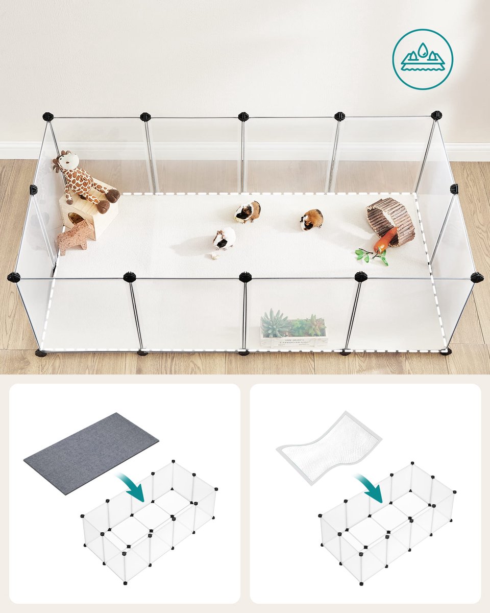 Knaagdierenren – Transparant – Modulair Huisdierenhek – Voor Konijn, Cavia, Hamster, Egel – Binnengebruik – 143x73x46 cm – Uitbreidbaar – Incl. Hamer & Kabelbinders thumbnail 7