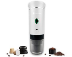 Draagbare koffiemachine - Cuisina Lumina ® - Hoogwaardige kwaliteit - 120 ML - Voor onderweg - Draagbaar koffiezetapparaat - Camping gadget - Oplaadbaar - Verwarmt water - Koffiecups & gemalen koffie - Espresso & Lungo - Wit