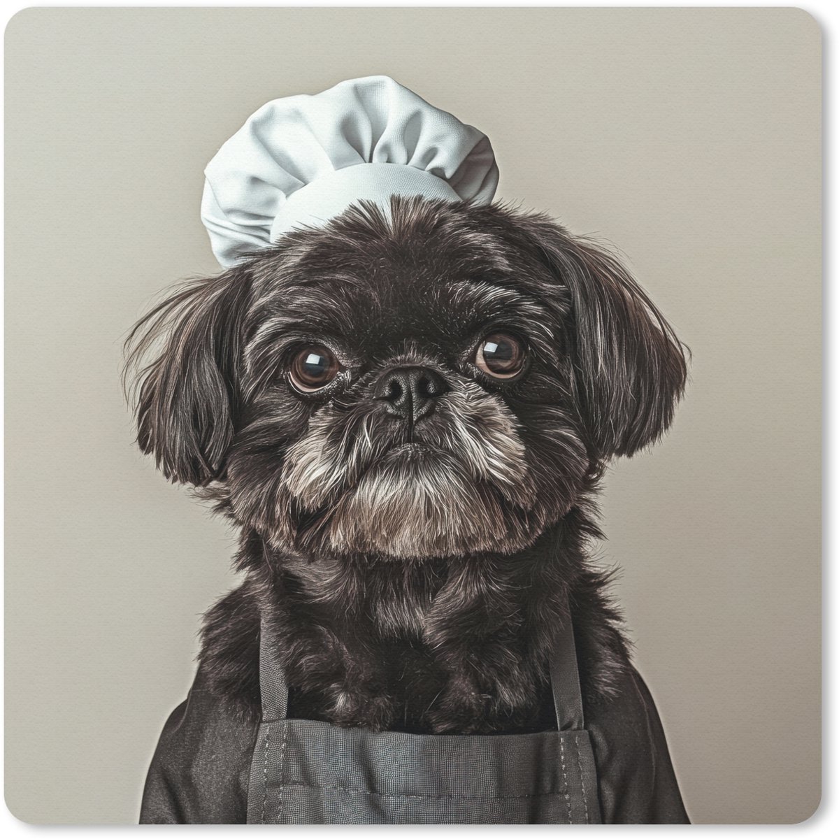 Muismat 20x20 cm - Mousepad Kokskleding - Zwart - Hondje - Muismatten