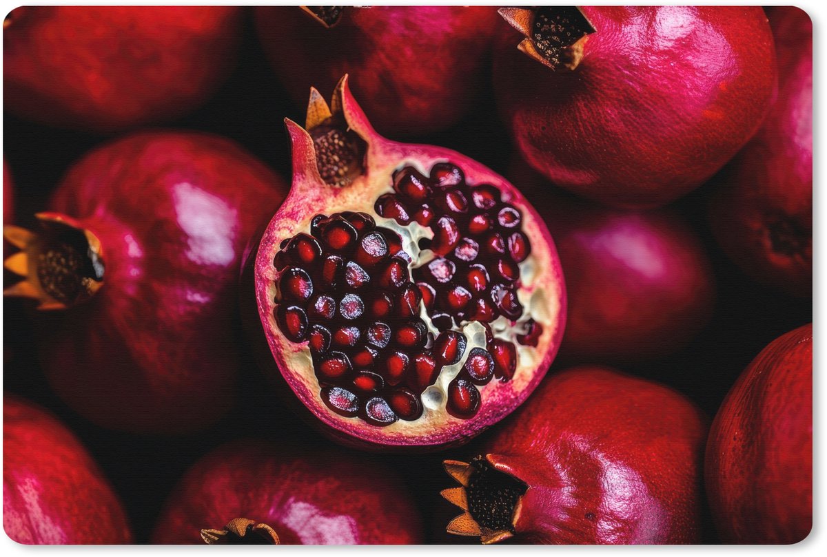 Muismat XXL 90x60 cm - Bureau onderlegger - Bureau mat Granaatappel - Rood - Fruit - Bureaumat - Gaming mousepad xl - Bureaulegger groot - Computer deskmat