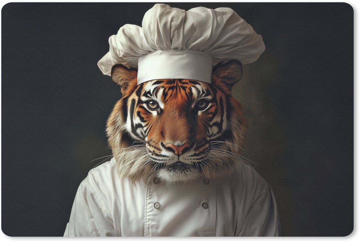 Muismat 27x18 cm - Mousepad Tijger - Kokskleding - Bruin - Muismatten
